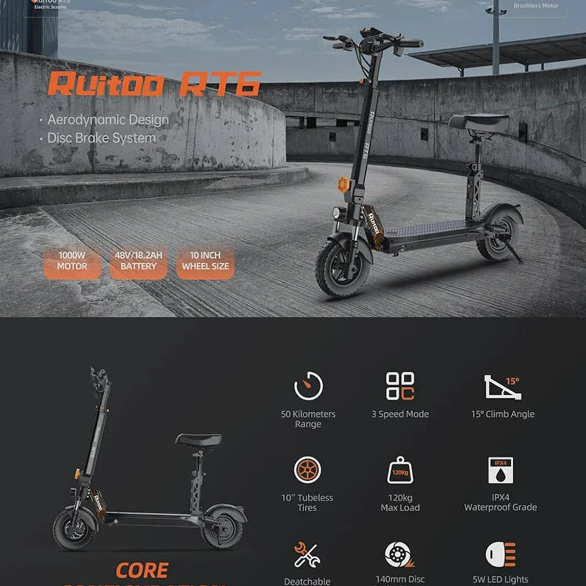 Ruitoo RT6 1000W Electric Scooter