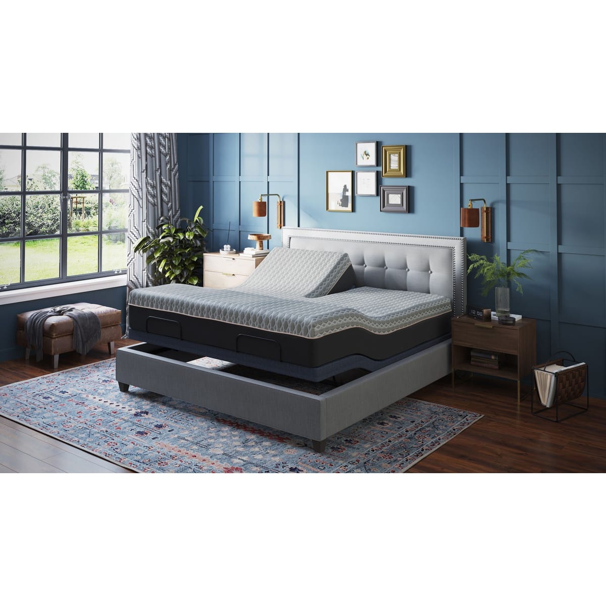 BT3000 Flex Head Adjustable Bed Base with Head and Foot Position Adjustment – Blue/Gray