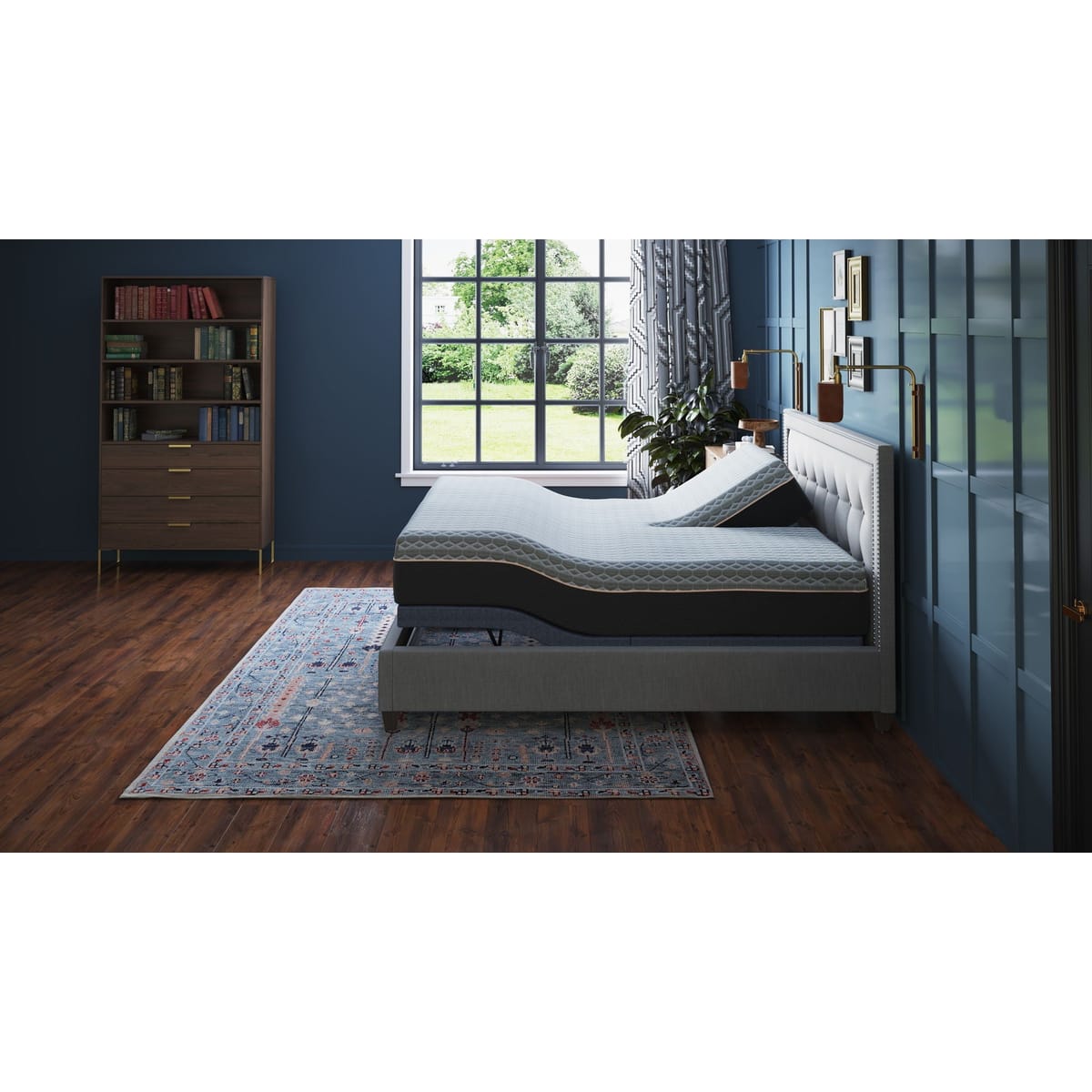 BT3000 Flex Head Adjustable Bed Base with Head and Foot Position Adjustment – Blue/Gray