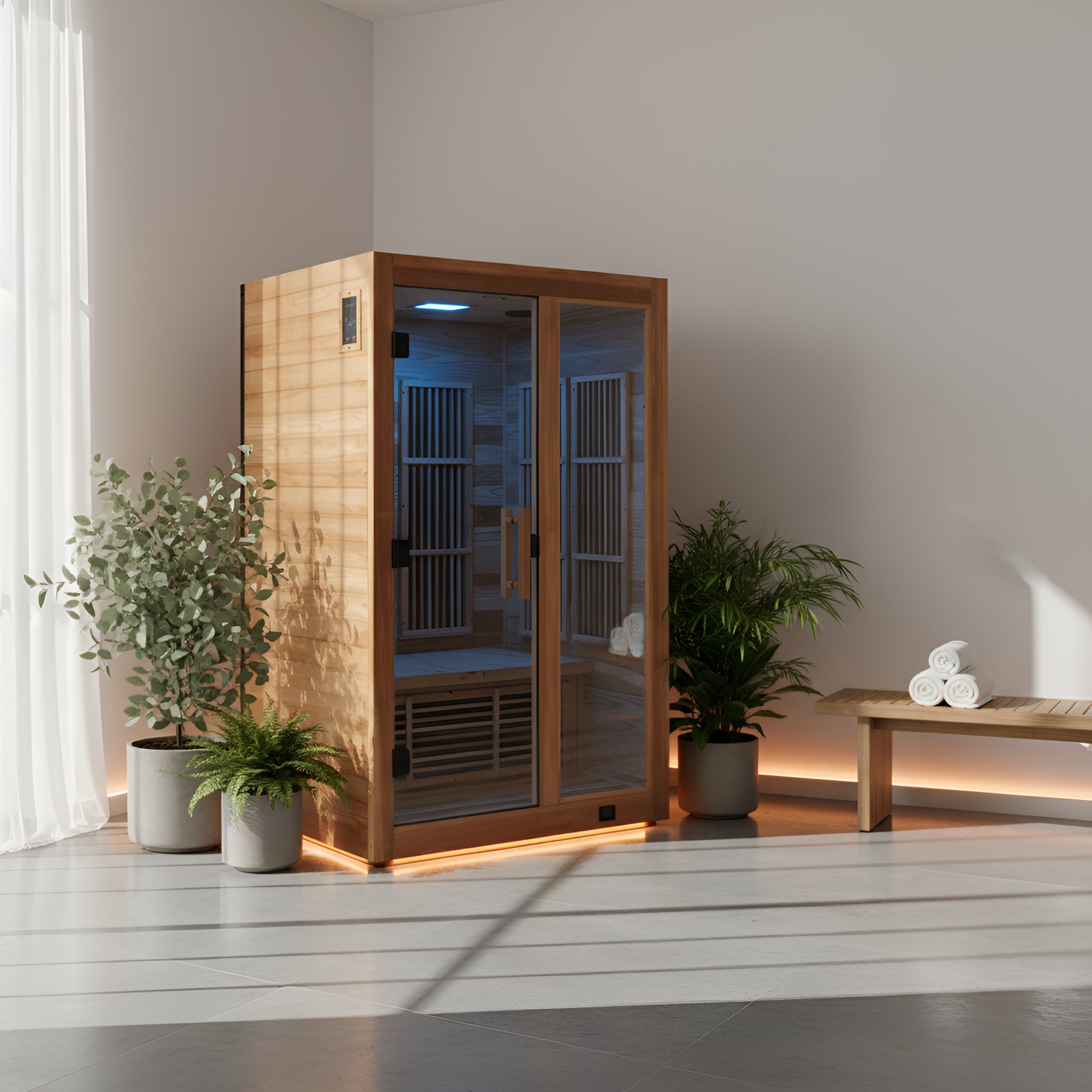 Backyard Discovery Rylan 2-Person Infrared Sauna – Cedar Indoor, Red Light Therapy, Low EMF