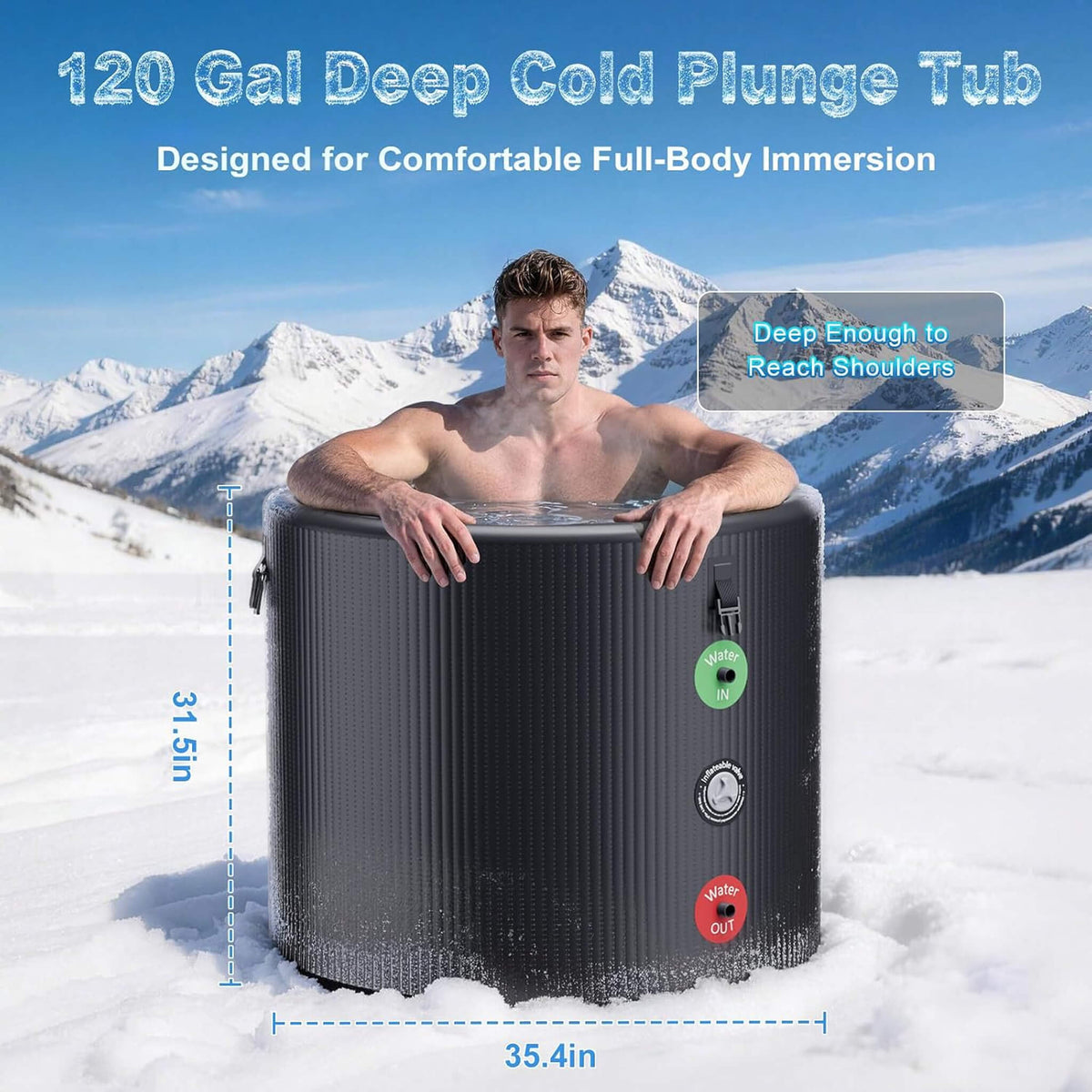FCP Premium XL 120 Gal Cold Plunge Tub Kit With 1/3 HP Chiller, Filter And Pump (SAK58283) – dimensions and measurements