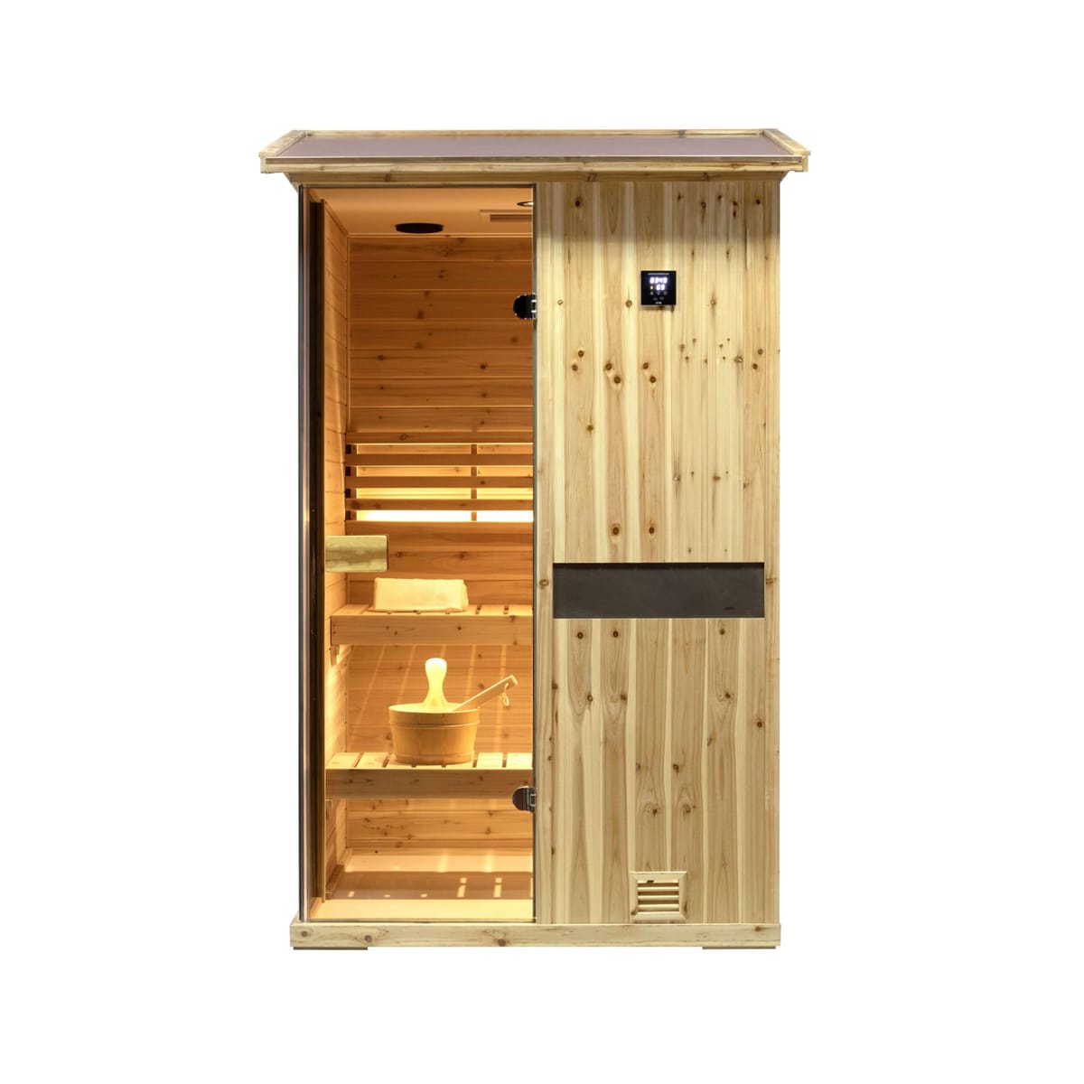 Thermora Premium 2-Person Outdoor Wooden Steam Sauna Room With Smart Control Panel And Bluetooth Audio