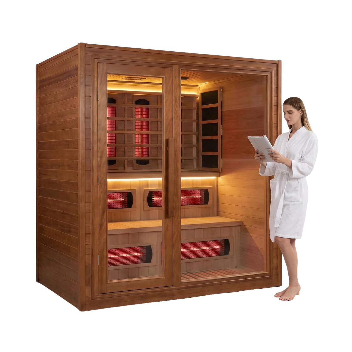 Rövia Elvaria 4-Person Indoor Canadian Red Cedar Infrared And Steam Sauna With 6KW Harvia Heater [Made-To-Order] (SAK93528) by Rövia