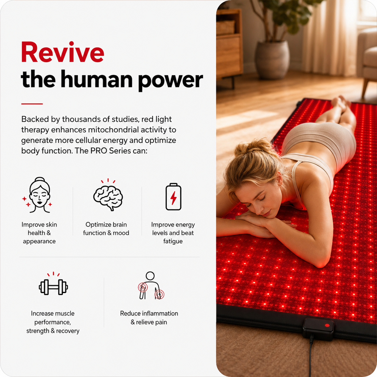 FullGlow 180 Full Body Red Light & Near Infrared Mat – feature detail