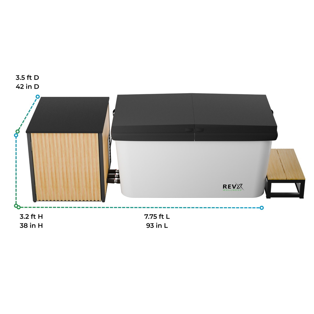 RevX X Tub and LUX chiller installation footprint dimensions