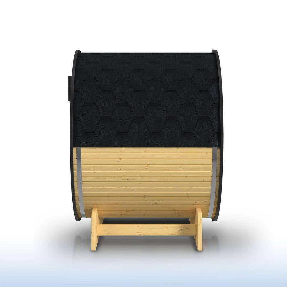 Aleko 3-Person Capacity Outdoor White Finland Pine Wet/Dry Traditional Barrel Sauna with Black Accents