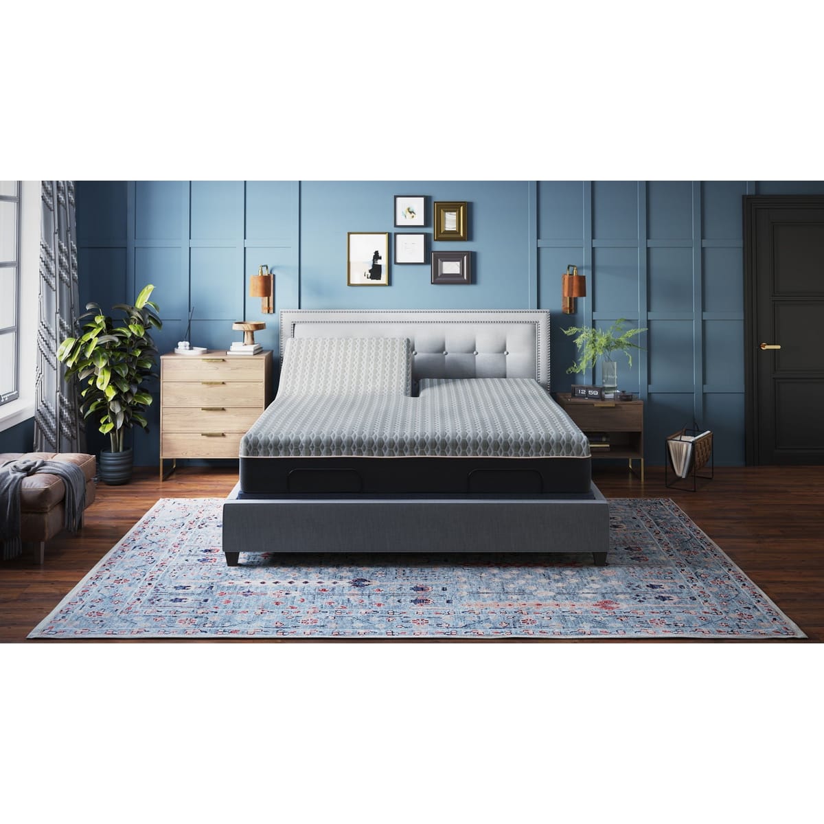 BT3000 Flex Head Adjustable Bed Base with Head and Foot Position Adjustment – Blue/Gray