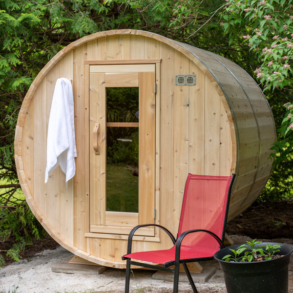 LeisureCraft CT Tranquility Barrel Sauna — approved alternate exterior view