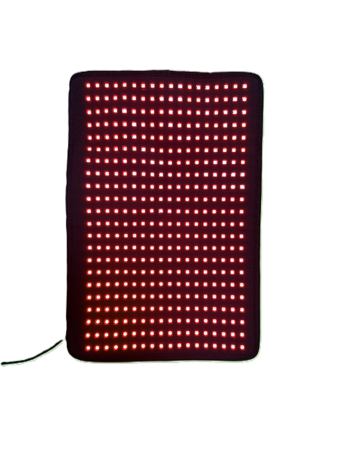 Rectangular LED panel with red lights on a black border against a white background