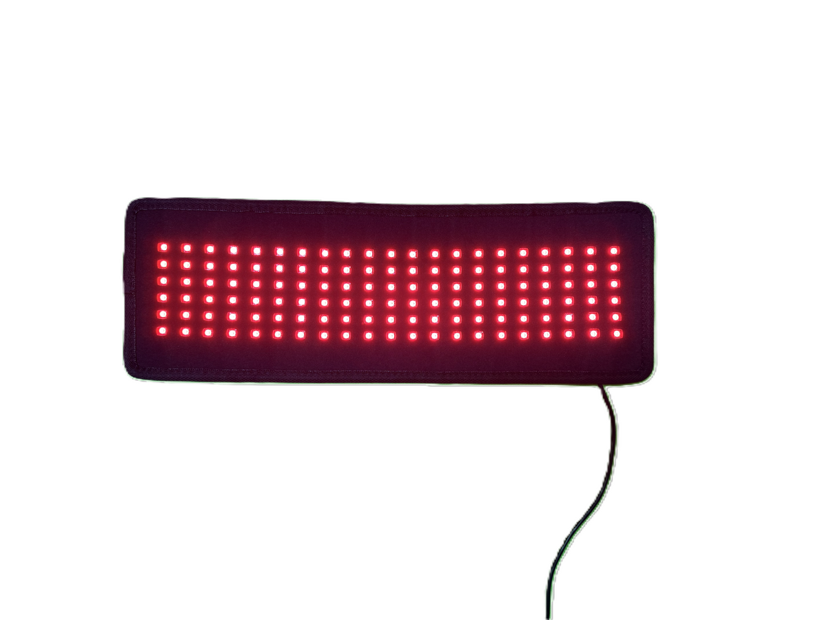 Rectangular LED panel with red lights on a white background